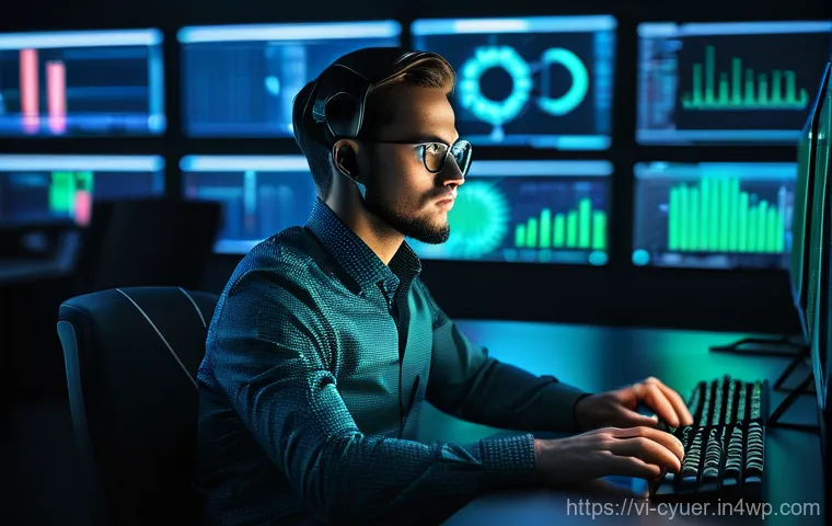 사이버 공격 발생 시 내부 조사 절차 - **Prompt 1: Focused Cybersecurity Analyst in a High-Tech Control Room**
    A young, diverse cyberse...