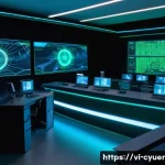 사이버 공격 탐지를 위한 인공지능 기술 활용 - **Prompt:** A futuristic, sleek cybersecurity control center bathed in cool blue and green light. In...