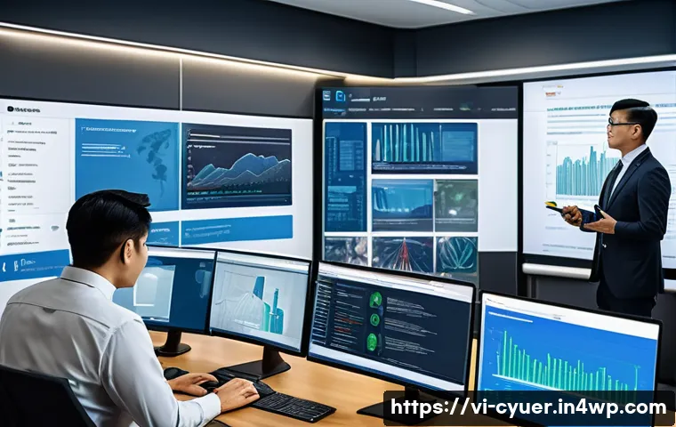 사이버 공격에 대비한 예방 교육 프로그램 - A modern Vietnamese office environment with diverse employees attentively participating in a cyberse...