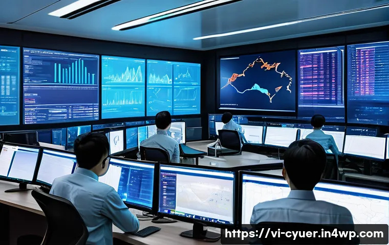 사이버 공격 경고 시스템 구축 방법 - A high-tech cybersecurity operations center in Vietnam, featuring a diverse team of IT professionals...