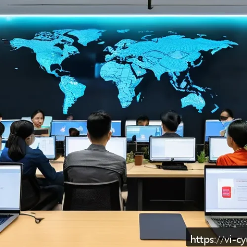 Home 32 사이버 공격 대응을 위한 문화적 변화 필요성 - A modern Vietnamese office environment where diverse employees are engaged in a cybersecurity traini...