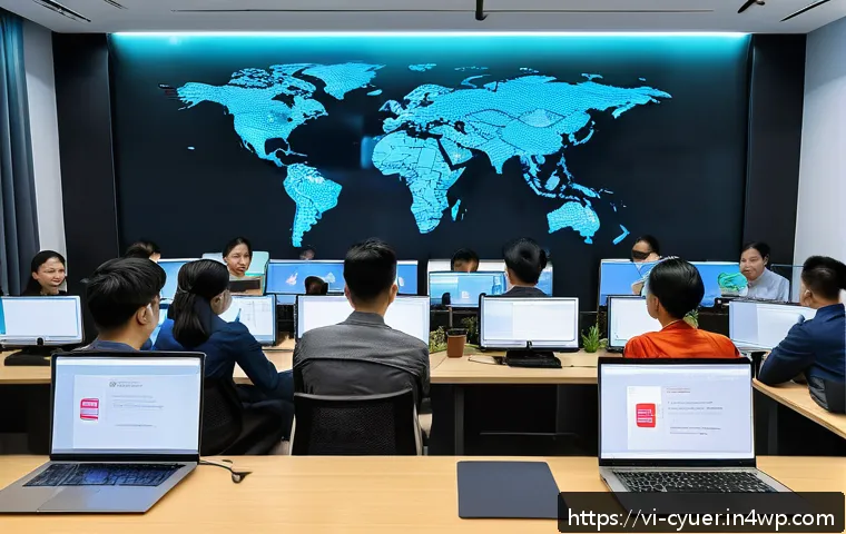 사이버 공격 대응을 위한 문화적 변화 필요성 - A modern Vietnamese office environment where diverse employees are engaged in a cybersecurity traini...