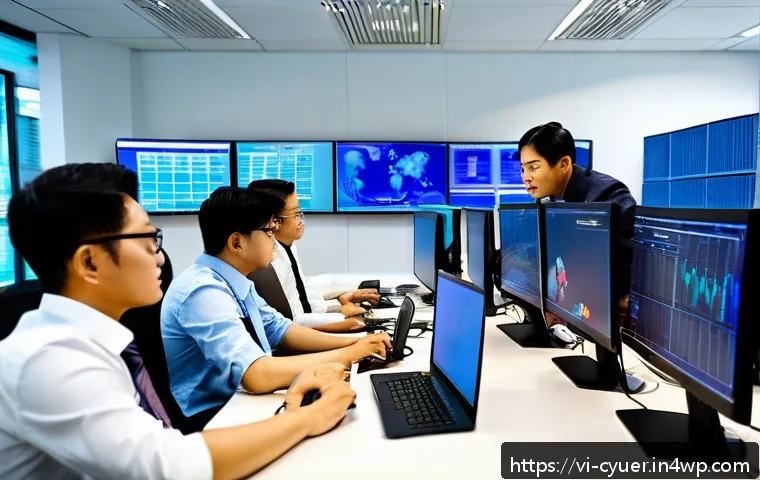 사이버 공격 대응을 위한 사건 대응 팀 구성 - A professional cybersecurity incident response team in a modern Vietnamese office environment, focus...